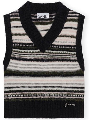 Black Stripe Vest Striped knit K2327 - GANNI - BALAAN 1