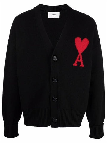 Big Heart Logo Wool Cardigan Black - AMI - BALAAN 1