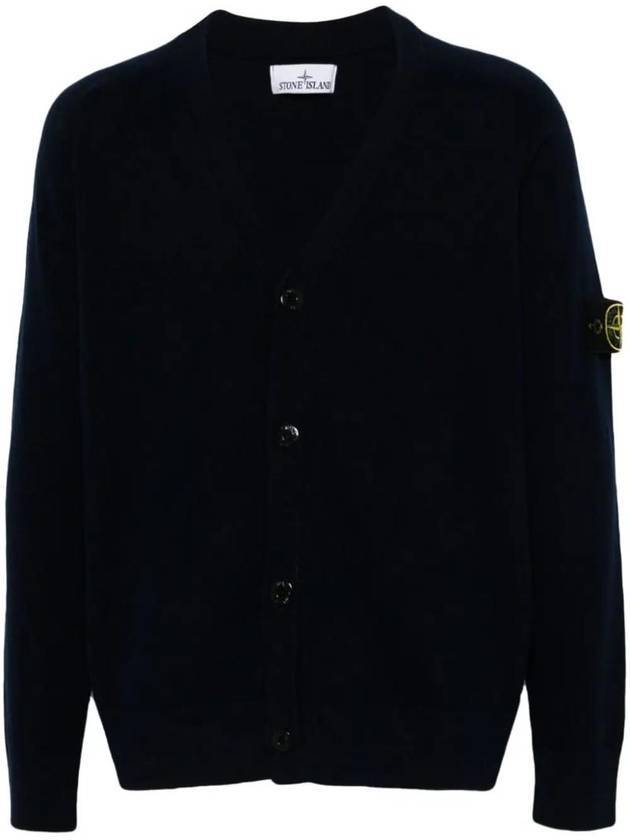 Wappen Patch V-Neck Cardigan Navy - STONE ISLAND - BALAAN 1