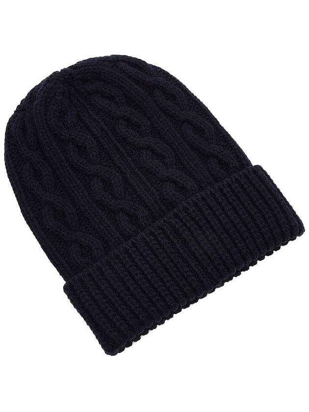 Logo Patch Cable Knit Beanie Midnight Blue - KENZO - BALAAN 5