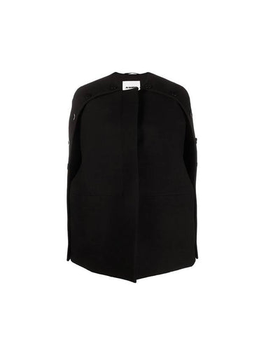 Wool Cape Coat Black - JIL SANDER - BALAAN 1