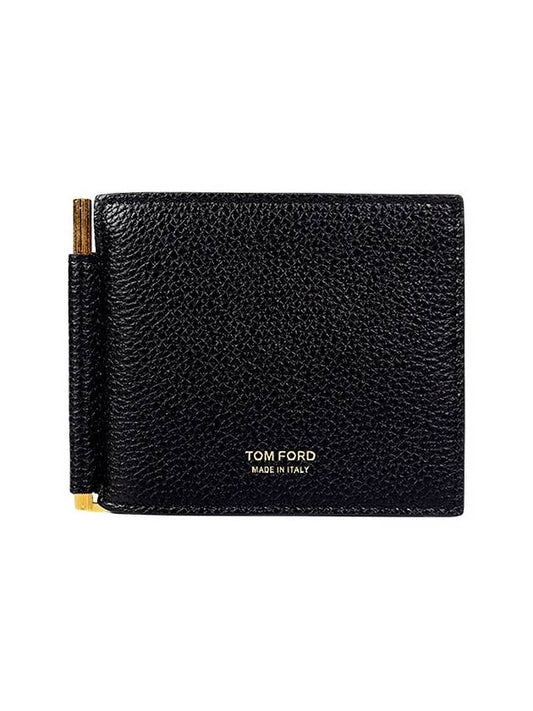 Calfskin Logo Money Clip Half Wallet Black - TOM FORD - BALAAN 2