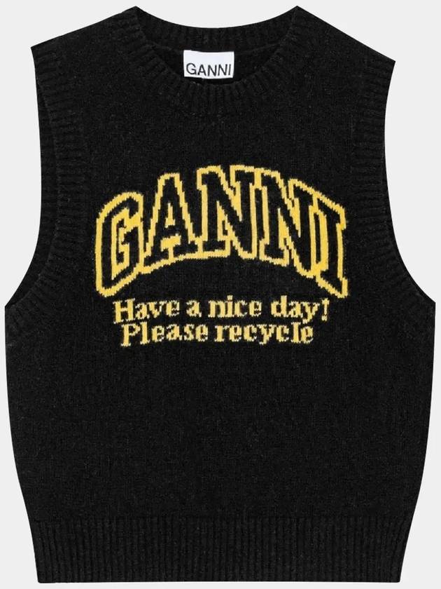 Intarsia Graphic Crewneck Vest Black - GANNI - BALAAN 8