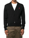 Red Heart Logo Merino Wool Cardigan Black - AMI - BALAAN 5