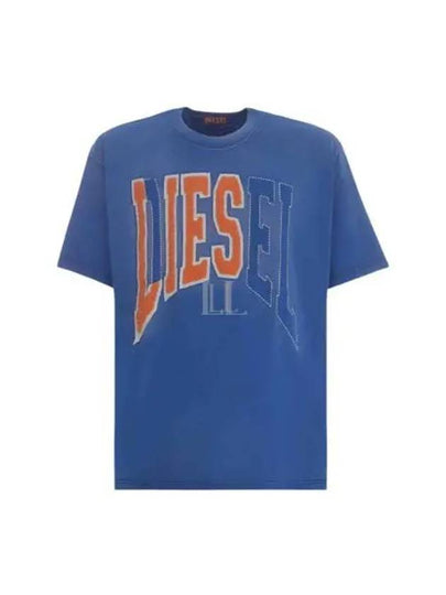 T Wash N Oversized Lies Logo Short Sleeve T-Shirt Blue - DIESEL - BALAAN 2