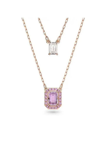 Una Layered Octagon Pendant Necklace Purple Rose Gold - SWAROVSKI - BALAAN 1