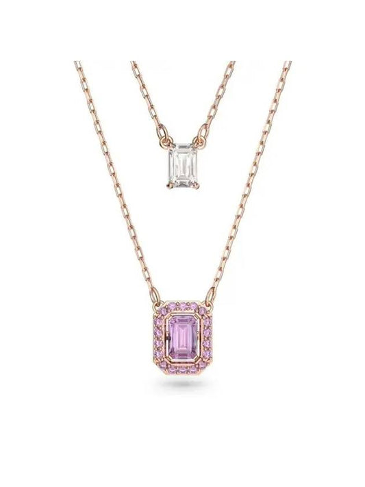 Una Layered Octagon Pendant Necklace Purple Rose Gold - SWAROVSKI - BALAAN 1