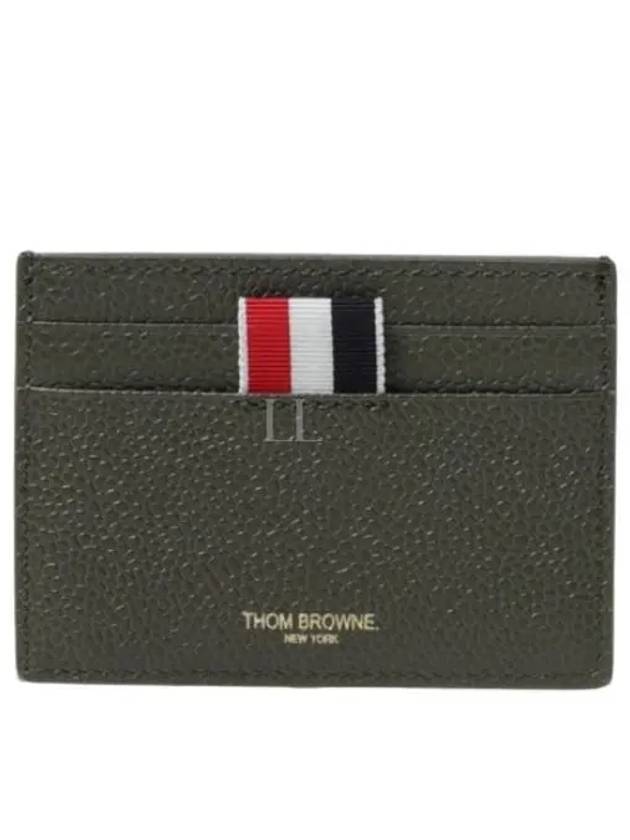 Pebble Grain Leather Stripe Single Card Wallet Green - THOM BROWNE - BALAAN 2