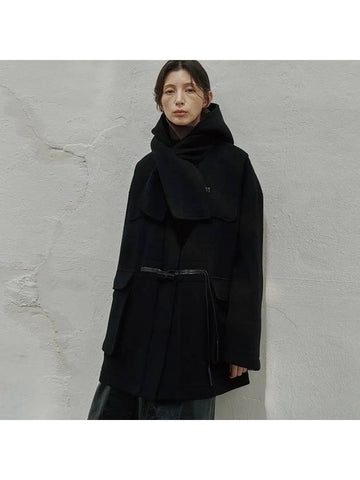 Cashmere muffler duffel coat black - NOIRER FOR WOMEN - BALAAN 1