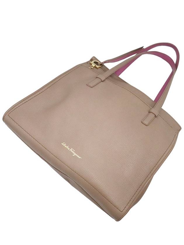 Ferragamo 21 F215 Beige Calfskin Gold Plated Gancini Amy Large Shoulder Bag - SALVATORE FERRAGAMO - BALAAN 6