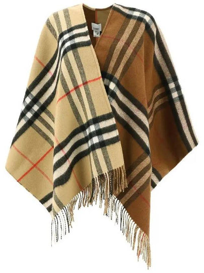 Contrast Check Wool Cashmere Cape Brown - BURBERRY - BALAAN 2