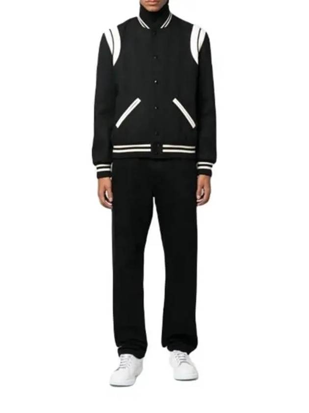 Teddy Bomber Jacket in Wool Black White - SAINT LAURENT - BALAAN 4