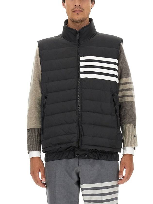 4 Bar Poly Twill Down Vest Charcoal - THOM BROWNE - BALAAN 6