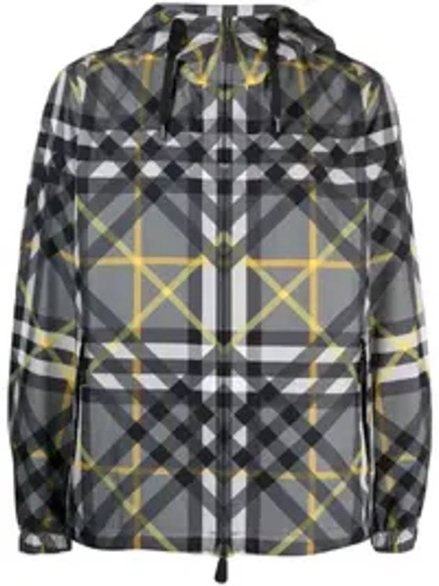 Men's Layered Check Stanford Gabardine Hooded Jacket Storm Grey - BURBERRY - BALAAN 1