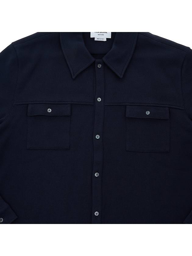 Double Face Cotton Knit 4 Bar Button Shirt Jacket Navy - THOM BROWNE - BALAAN 8