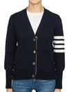 Milano Stitch 4 Bar Classic V Neck Fine Merino Wool Cardigan Navy - THOM BROWNE - BALAAN 2