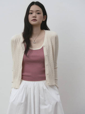 V neck cable knit cardigan Oatmeal - THE GREEN LAB - BALAAN 1