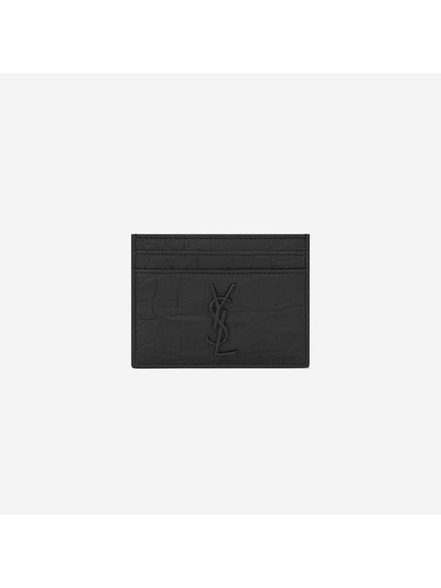 Monogram Crocodile Leather Card Wallet Black - SAINT LAURENT - BALAAN 2