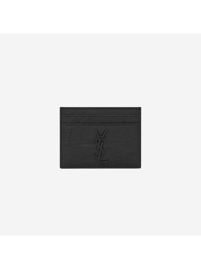 Monogram Crocodile Leather Card Wallet Black - SAINT LAURENT - BALAAN 2