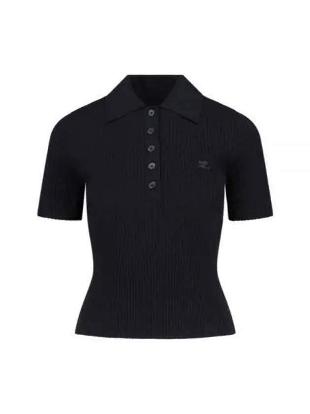 Embroidered Logo Rib Polo Knit Top In Black. - COURREGES - BALAAN 2