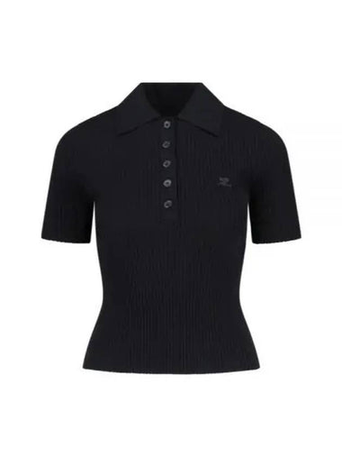 Embroidered Logo Rib Polo Knit Top In Black. - COURREGES - BALAAN 1