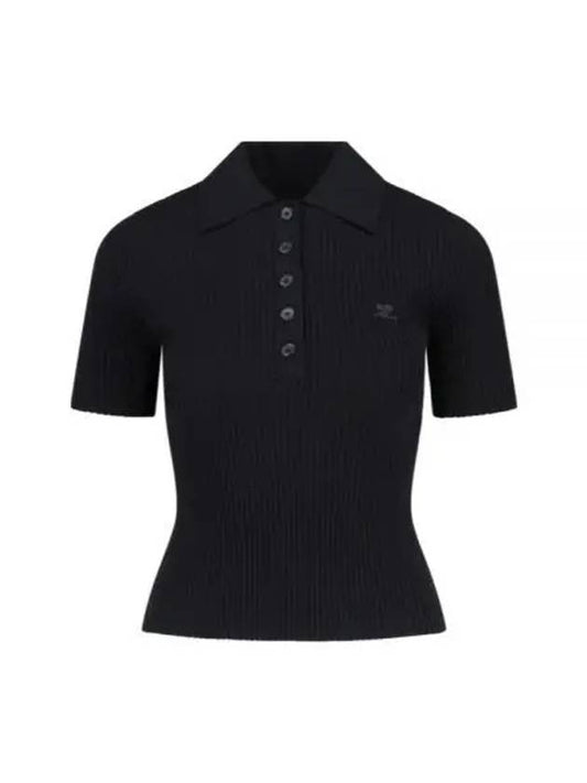 Embroidered Logo Rib Polo Knit Top In Black. - COURREGES - BALAAN 1