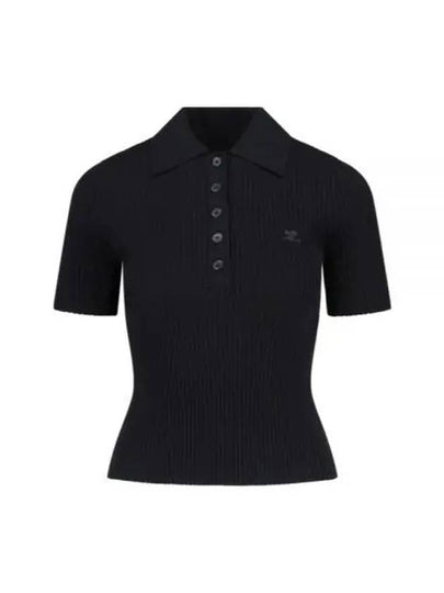 Embroidered Logo Rib Polo Knit Top In Black. - COURREGES - BALAAN 2