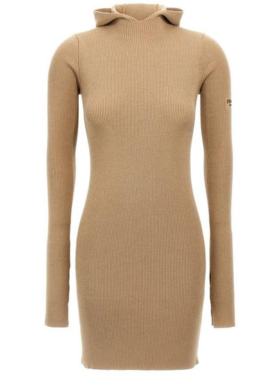 Long Sleeve Hooded Wool Silk Short Dress Beige - FENDI - BALAAN 2