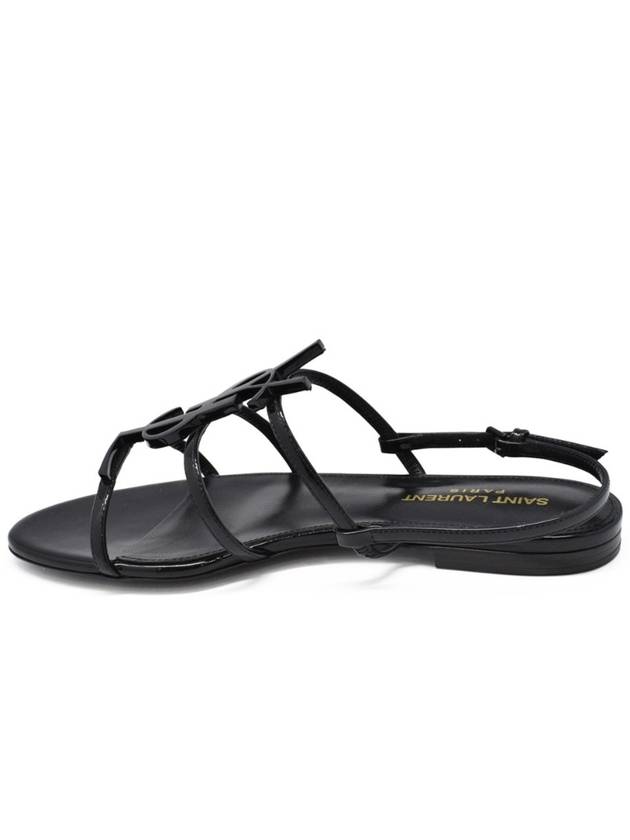 YSL Cassandra patent leather flat sandals black - SAINT LAURENT - BALAAN 3