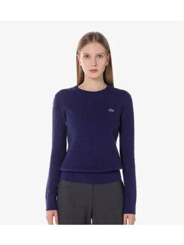 Women s Cable Crewneck Sweater Purple - LACOSTE - BALAAN 1