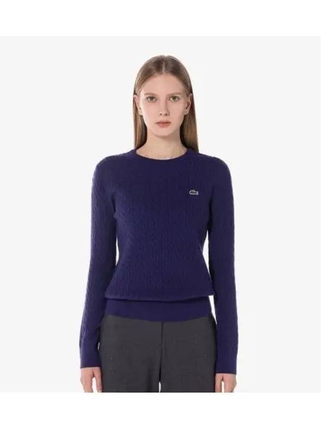 Women s Cable Crewneck Sweater Purple - LACOSTE - BALAAN 1