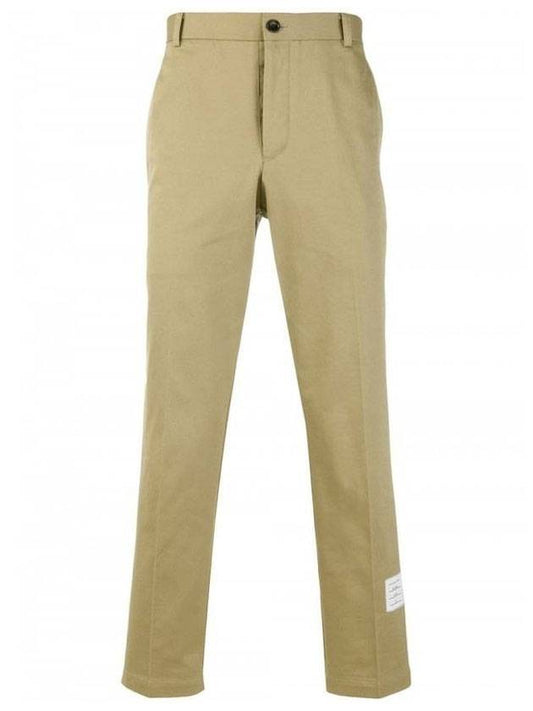 Men's Three-Stripe Tab Cotton Chino Straight Pants Beige - THOM BROWNE - BALAAN.