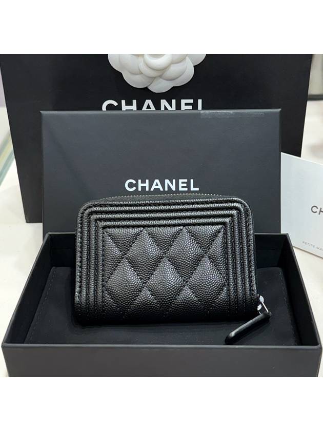 Boy wallet caviar skin zipper coin purse CC silver plate black - CHANEL - BALAAN 3