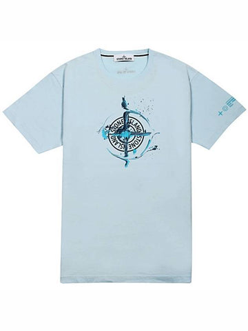 Marble One Logo Print Short Sleeve T-Shirt Sky Blue - STONE ISLAND - BALAAN 1