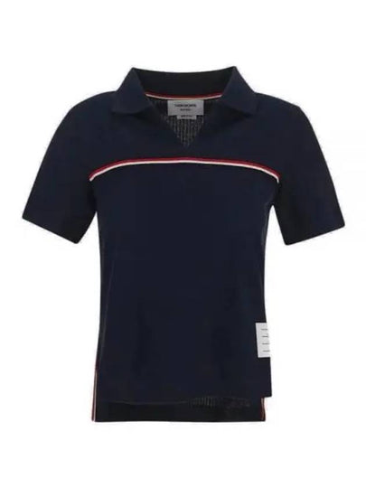 Three Stripes High Twist Rib Polo Shirt Navy - THOM BROWNE - BALAAN 2