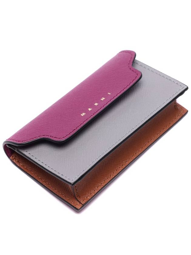 Logo Color Block Saffiano Card Wallet Purple - MARNI - BALAAN 6