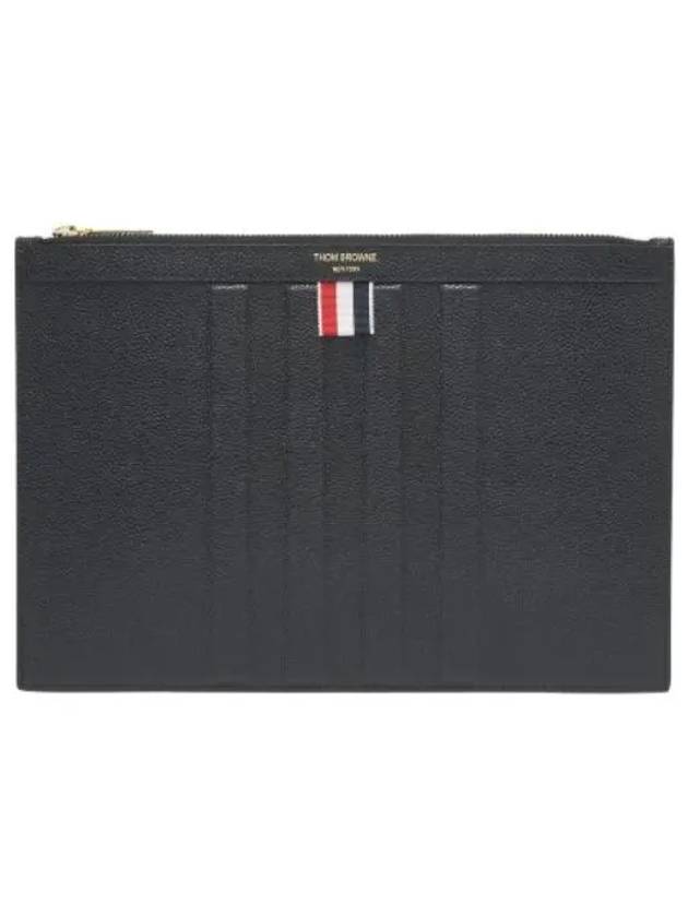 Pebble Grain Leather Debossed Diagonal Document Holder Clutch Black - THOM BROWNE - BALAAN 1