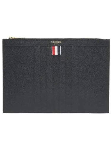 Pebble Grain Leather Debossed Diagonal Document Holder Clutch Black - THOM BROWNE - BALAAN 1