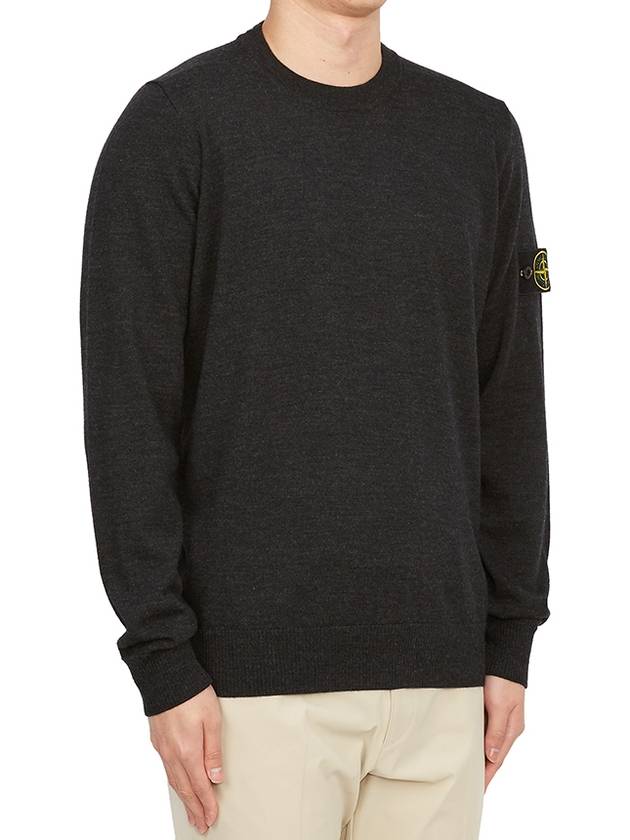 Regular Fit Crew Neck Wool Knit Top Melange Charcoal - STONE ISLAND - BALAAN 4