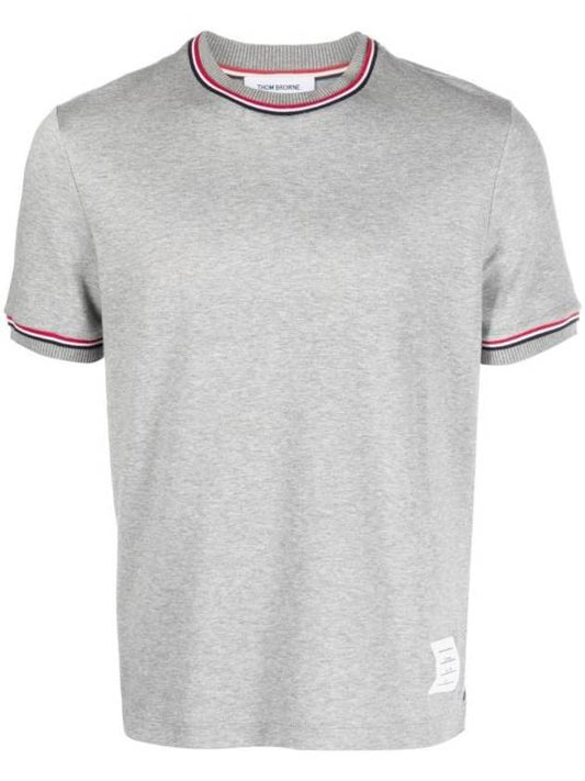 RWB Trimmed Cotton Short Sleeve T-Shirt Grey - THOM BROWNE - BALAAN 1