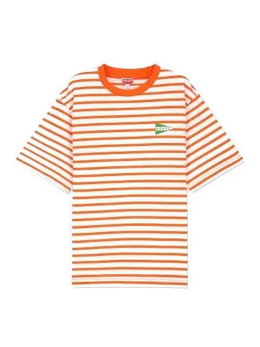 Logo Stripe Short Sleeve T Shirt Orange - KENZO - BALAAN 1