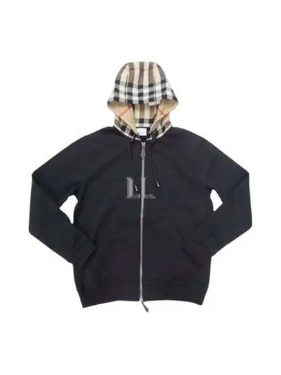 Check Hood Cotton Zip Up Hoodie Black Archive Beige - BURBERRY - BALAAN 2