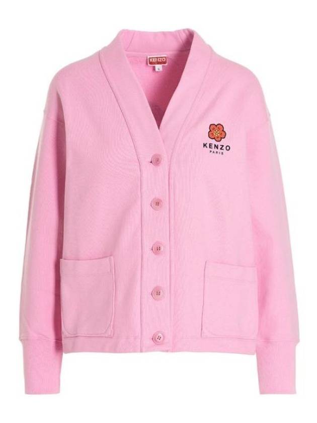 Boke Flower Logo Print V Neck Cardigan Rose - KENZO - BALAAN 2