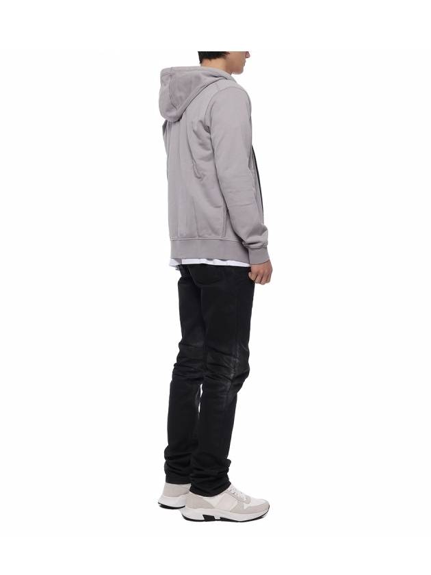 Garment Dyed Cotton Fleece Full Zip Hooded Jacket Light Grey - STONE ISLAND - BALAAN 7