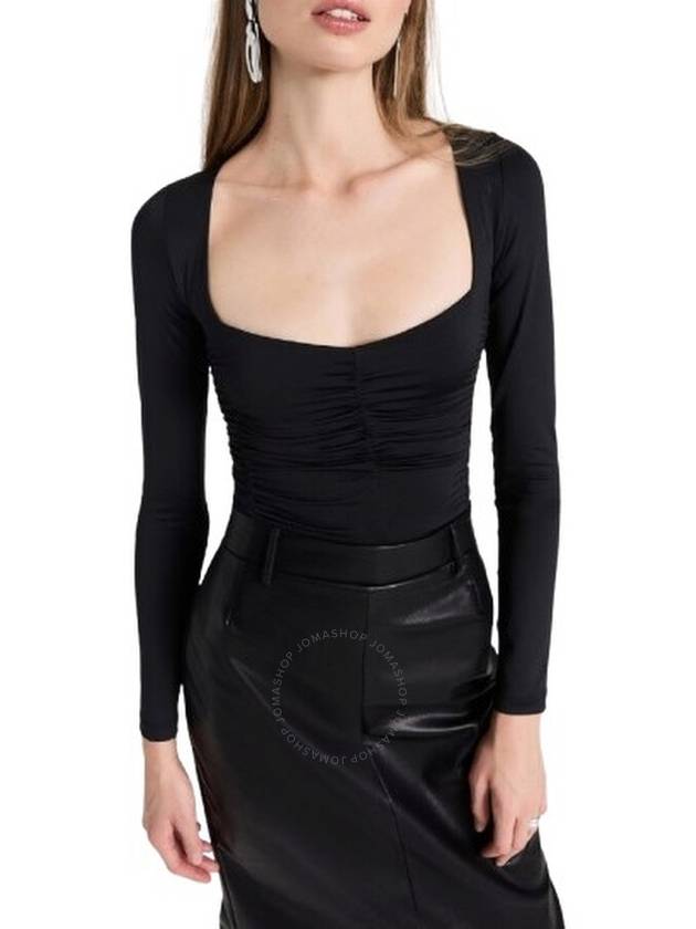 Tibi Ladies Black Stretch Shirred Long Sleeve Bodysuit, Size X-Small - TIBI - BALAAN 1