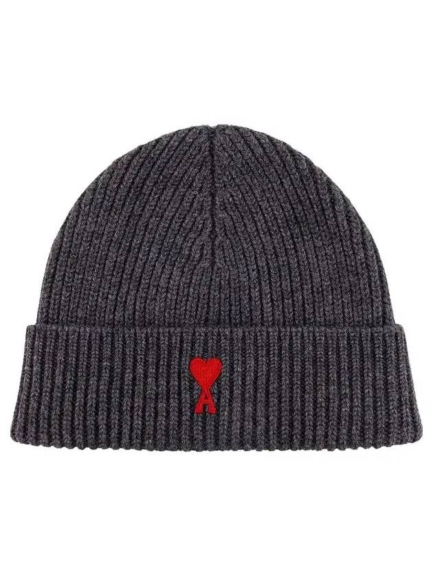 Heart Logo Wool Beanie Heather Grey - AMI - BALAAN 3