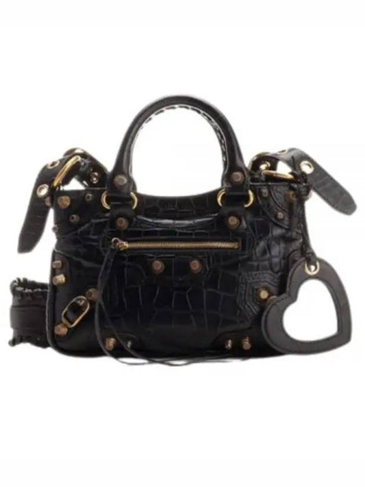 Neo Cagole Small Crocodile Embossed Leather Tote Bag Black - BALENCIAGA - BALAAN 2