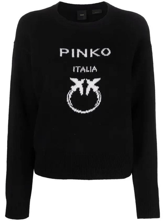 intarsia logo knit top black - PINKO - BALAAN.