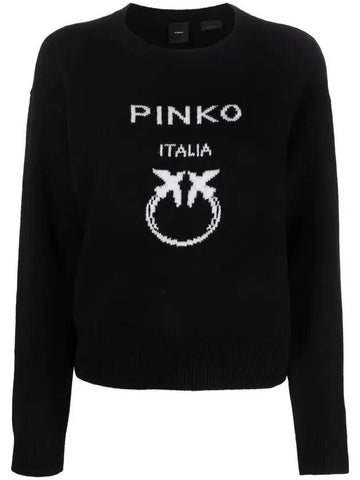 Intarsia Logo Knit Top Black - PINKO - BALAAN 1