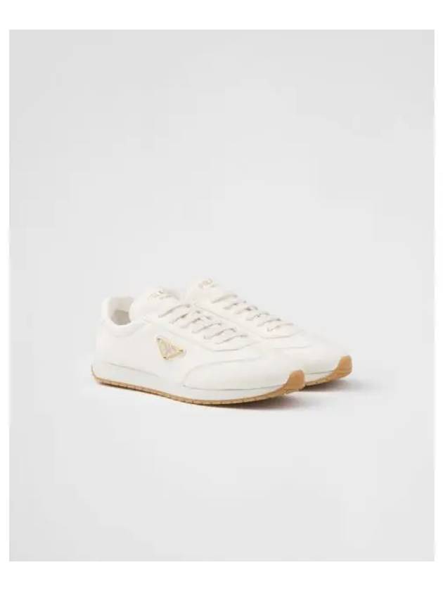 Triangle Logo Leather Low-Top Sneakers Ivory - PRADA - BALAAN 2